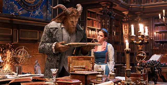 Beauty and the Beast (2017) The Beast (Dan Stevens) and Belle (Emma Watson) in the castle library