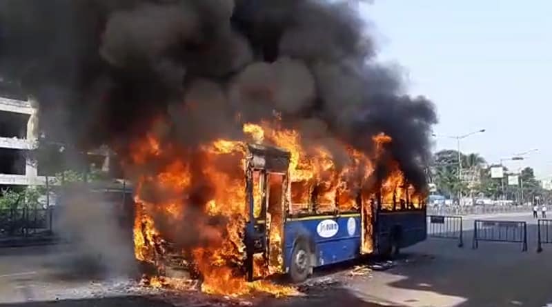 State bus caught fire in the city