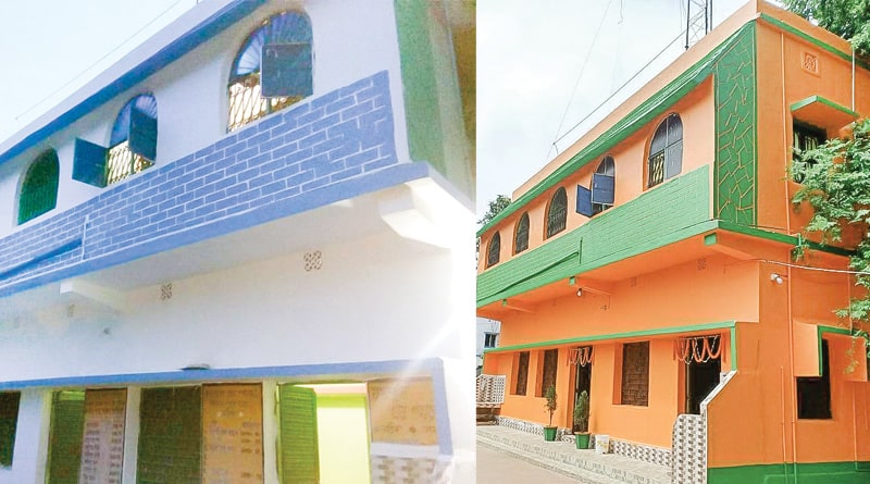 Panchayat office painted saffron in Bankura