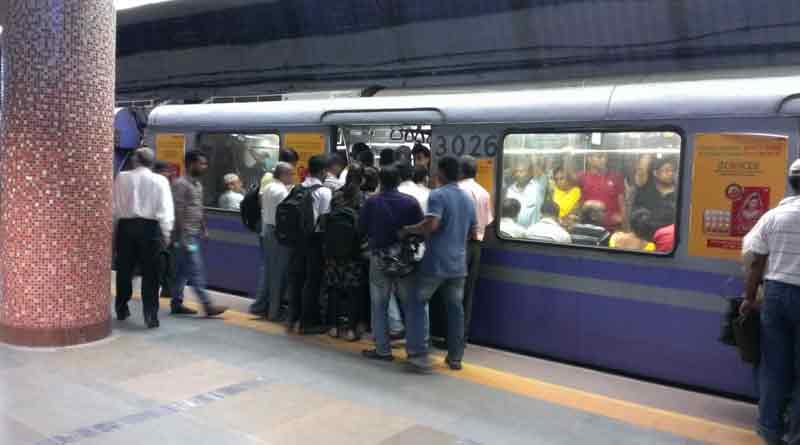 As smokes comes out from rake, Metro services at Jatin Das Park