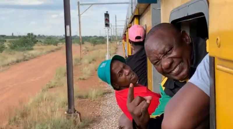 South Africa's President Cyril Ramaphosa gets stuck on train
