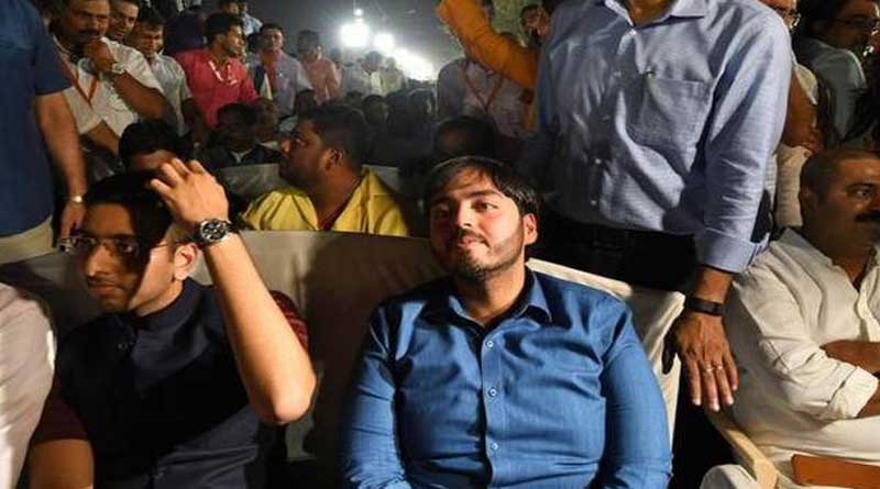 Mukesh Ambani's son seen in PM Narendra Modi's poll rally