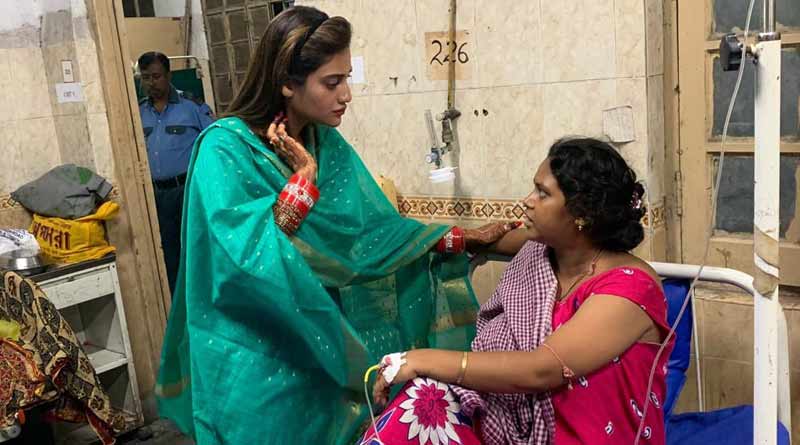 Kolkata: TMC MP Nusrat Jahan visits ailling TMC Worker