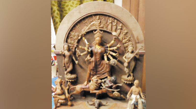 Baruipur Sculptor is making Durga idol by wooden dust for Biswa bangla