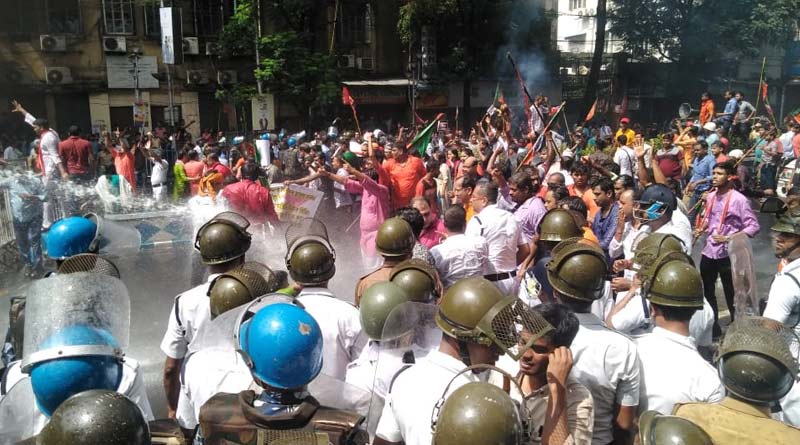 BJP-Police clash on Kolkata's Central Avenue on CESE Building Abhiyan