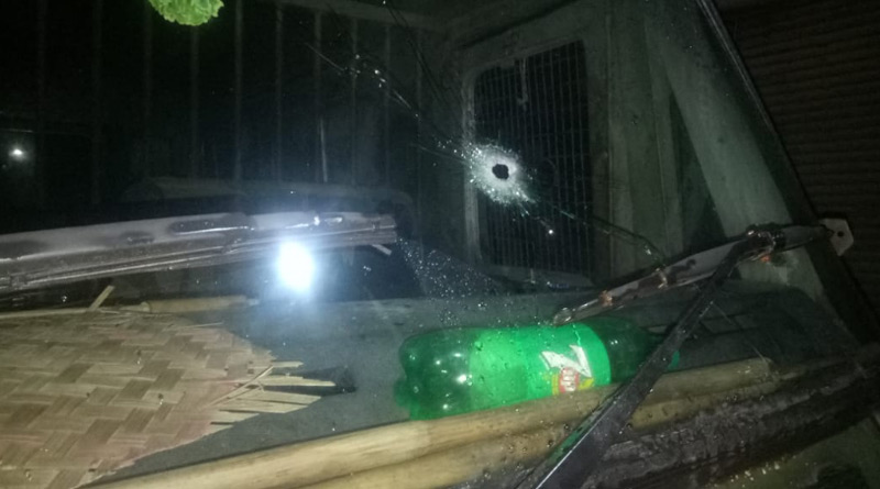 A Police van is tergated in Coochbehar Dinhata in Saturday night