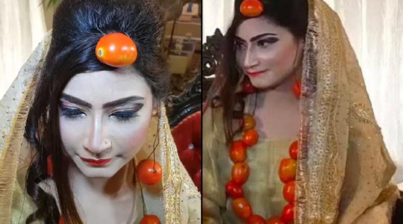 Pakistani bride wears jewellery made of tomatoes sparking humour