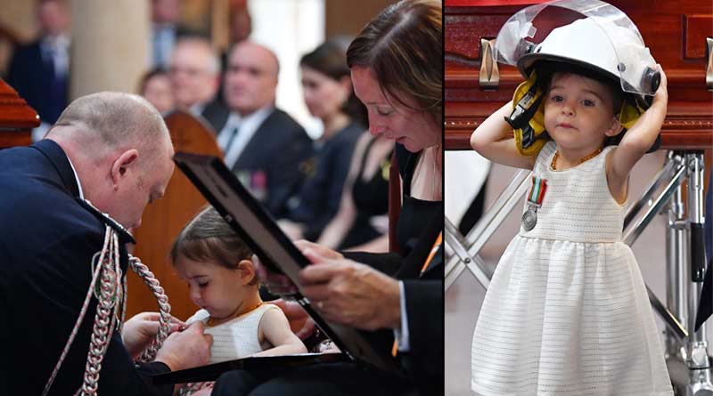 Young daughter of firefighter killed in Australia wore his helmet