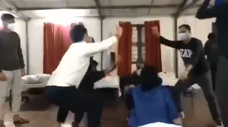 After returning from China people dancing in Isolation camp in Manesar.