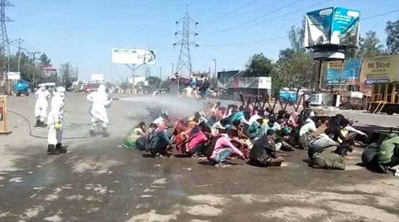 Disinfected sprayed on Migrant workers in Bareilly, Priyanka condems