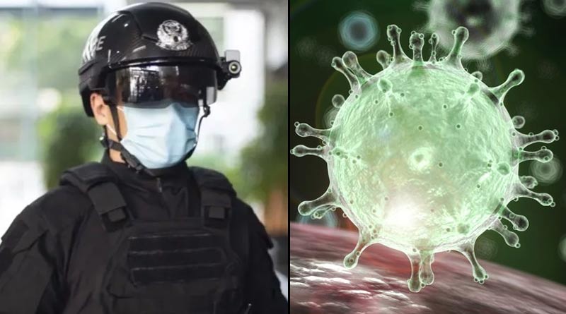 Police officers in China wear smart helmets to fight the Corona outbreak