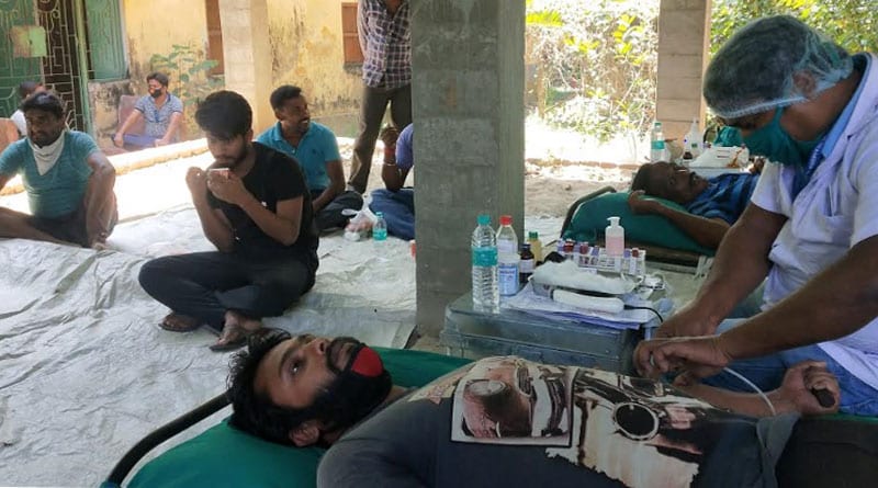 A blood donation camp organised in Bangaon during lockdown