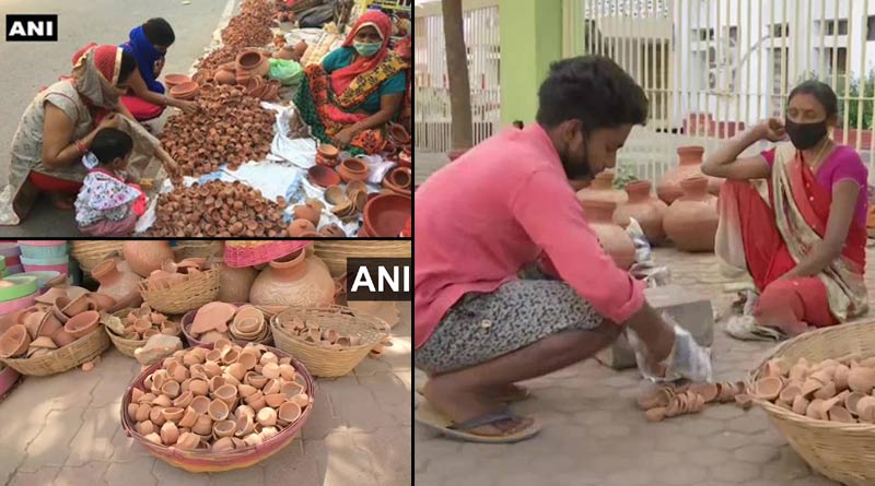 Earthen lamps being sold in Patna to support PM Modi's call