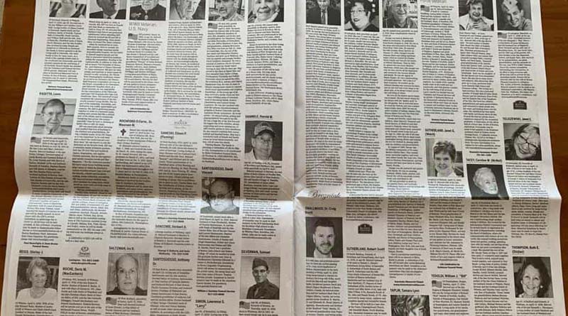 US newspaper publishes 15 pages of obituary to corona victim