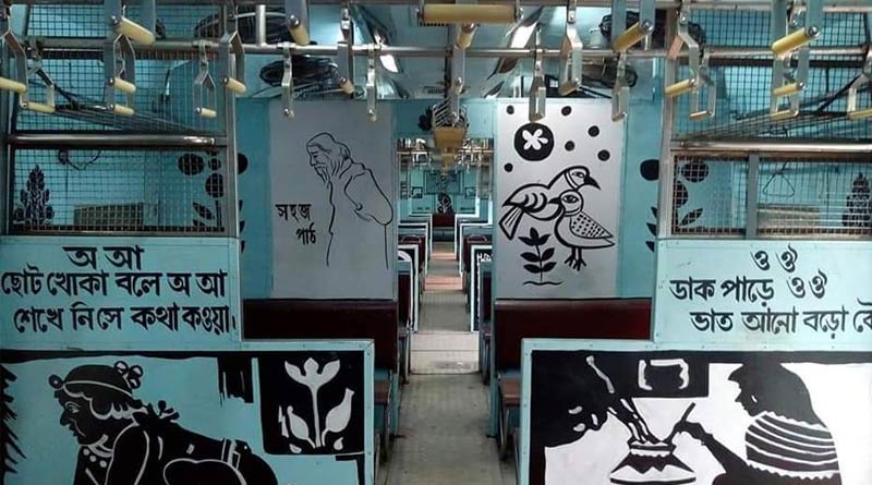 Train decorated with the poem of Rabindranath Tegore
