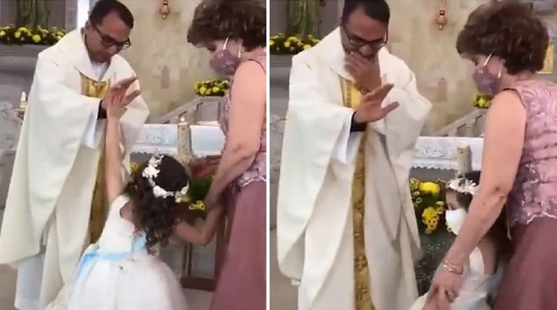 Bengali News of Viral video: Little girl gives high five to the Priest who raises hand to bless her | Sangbad Pratidin