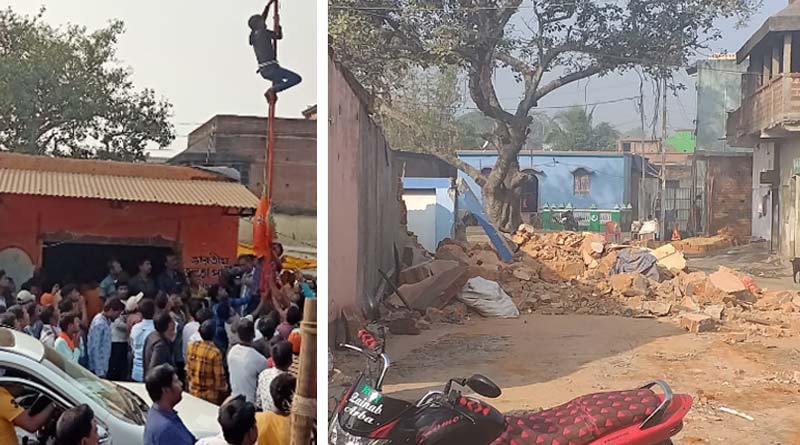 BJP party office bulldozed last night at Baraboni, Asansol, TMC accussed | Sangbad Pratidin