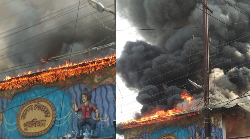 Massive fire at a park of Kalna Municipality, fire tenders face problem to control the situation| Sangbad Pratidin