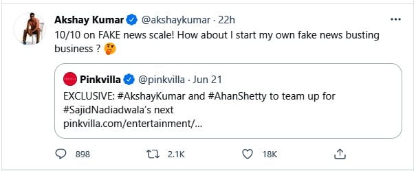 Akshay Kumar busts FAKE news on twitter