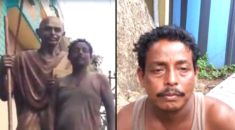 Gandhi Statue desecrated in Bardhaman, drunken man held | Sangbad Pratidin