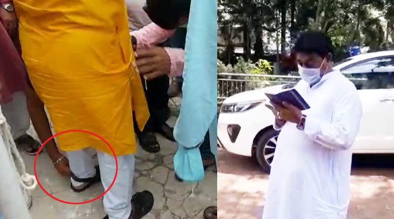 TMC MLA gets shoelace tied from party worker at Bardhaman, West Bengal | Sangbad Pratidin
