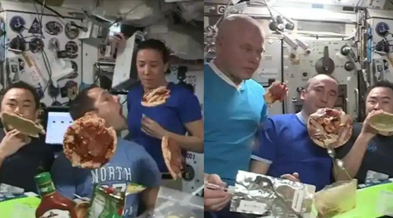 Astronauts eat floating pizza in space, video goes viral। Sangbad Pratidin