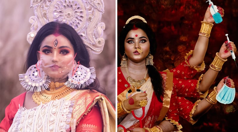 A girl from burnpur goes viral with her bridal durga look | Sangbad Pratidin