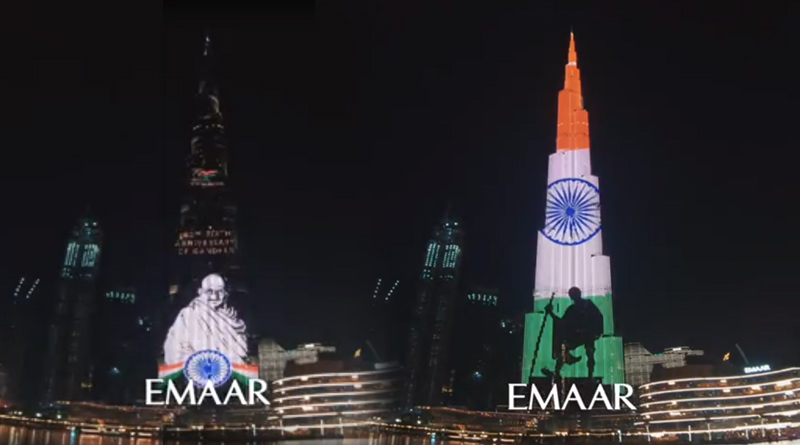 Burj Khalifa Lights Up With Mahatma Gandhi's Image On His Birth Anniversary | Sangbad Pratidin
