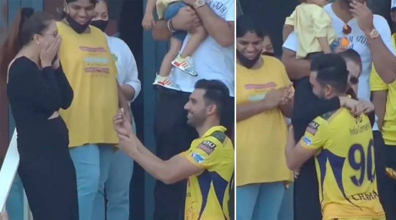 Deepak Chahar Proposes His Girlfriend In Stadium After CSK vs PBKS Match In Dubai | Sangbad Pratidin