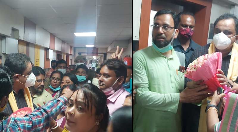 Education minister Bratya Basu meets with Maidul Islam and five teachers who took poison । Sangbad Pratidin