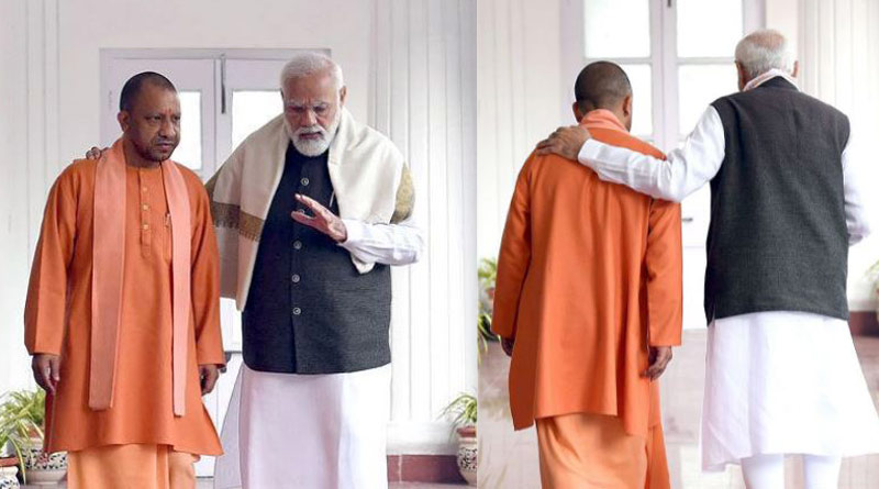Yogi Adityanath shared two photos on Twitter with PM Modi। Sangbad Pratidin