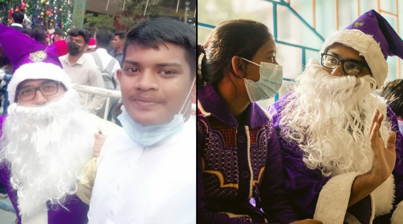 KKR Santa in purple dress brings food for distressed children this Christmas | Sangbad Pratidin