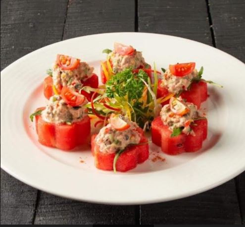 Tuna water melon canapés