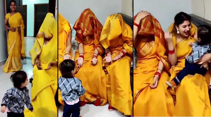 Toddler finds mom from hiding among women dressed in similar sarees, video goes viral on social media । Sangbad Pratidin