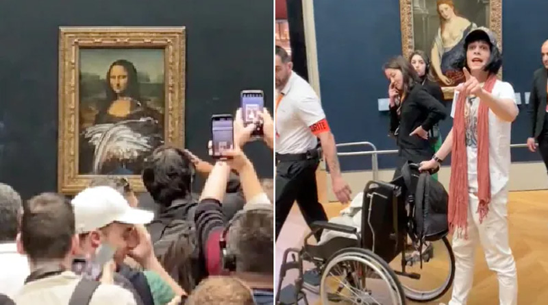 A Man Disguised As Elderly Woman Smears Mona Lisa Portrait With Cake | Sangbad Pratidin