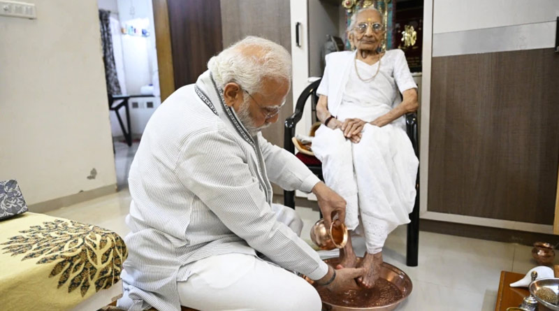 PM Modi Visits Mother On Her 100th Birthday | Sangbad Pratidin