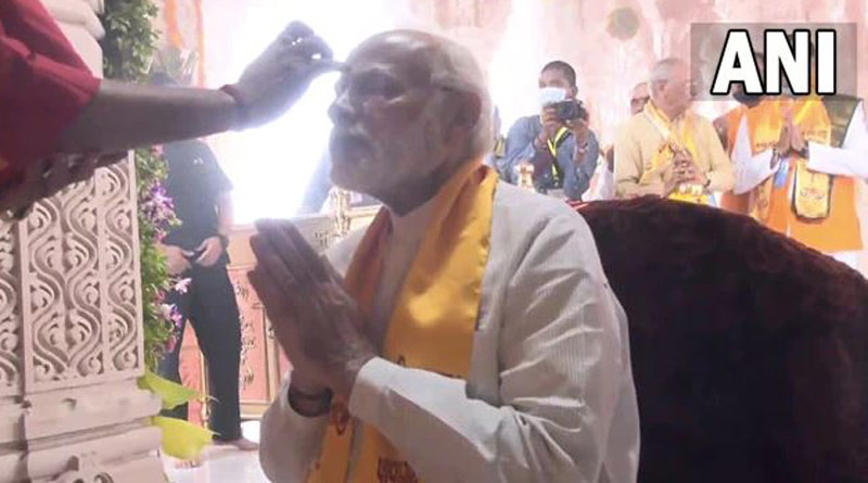 PM Modi unfurls traditional flag at Gujarat Temple। Sangbad Pratidin