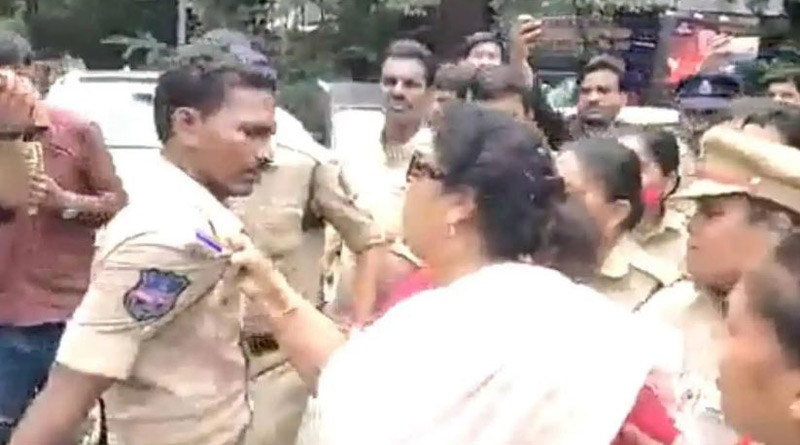 Controversy created after Congress’ Renuka grabbing Hyderabad cop’s collar। Sangbad Pratidin