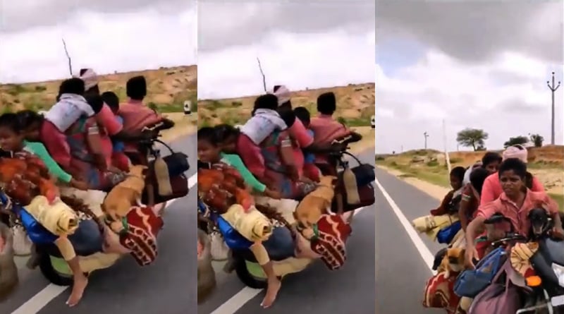 Viral Video of a Man travels with five kids, a woman, two dogs and many other stuff on scooter | Sangbad Pratidin