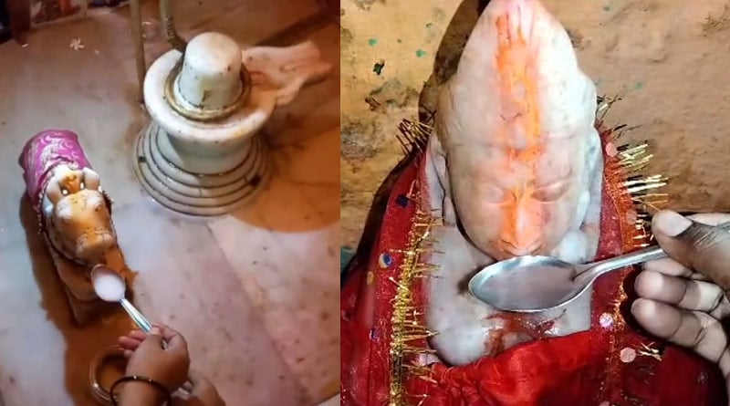 Shiva idols reportedly having milk offered by devotees | Sangbad Pratidin