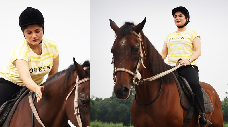 Srabanti Chatterjee taking horse riding training for Devi Chowdhurani | Sangbad Pratidin