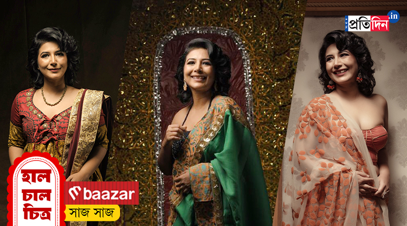 Durga Puja Fashion: Aparajita Ghosh in Durga Puja Special look by label of fashion designer John Sengupta | Sangbad Pratidin
