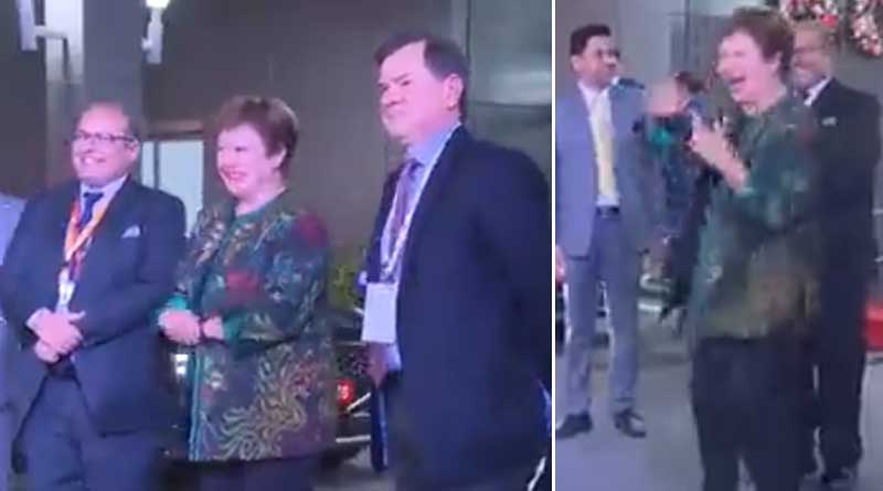 G-20 Summit: IMF Chief dances with folk dancers welcome her at Delhi Airport | Sangbad Pratidin