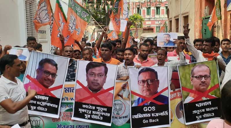 BJP workers protested against two leaders at party office at Murlidhar Sen Lane | Sangbad Pratidin
