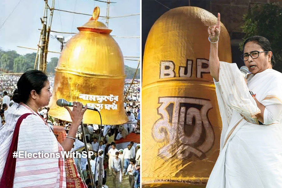 CM Mamata Banerjee Plays 'dath Bell' from roadshow