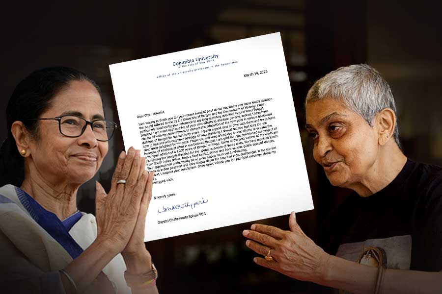 Gayatri Chakravorty Spivak writes letter to CM Mamata Banerjee for her wishes and praising CM's work for rural development