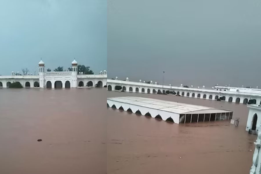 Gurdwara Kartarpur Sahib almost completely submerged in water after heavy rain in Pakistan
