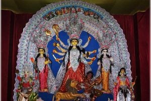Probashe Durga Puja: Pandle of Karol Bagh Puja Samiti decorated in the style of the famous Kedarnath Temple