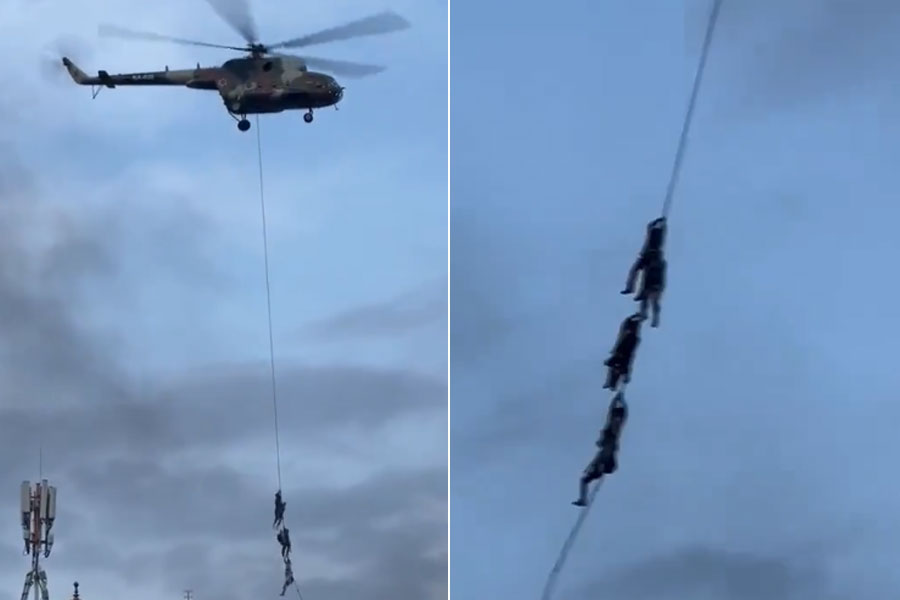 Nepal ministers family cling to chopper rope to flee protests viral video