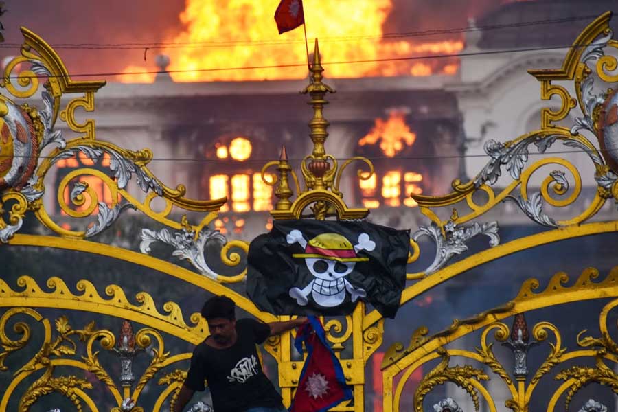 Gen Z protesters seen hunging Manga pirate flag in Nepal